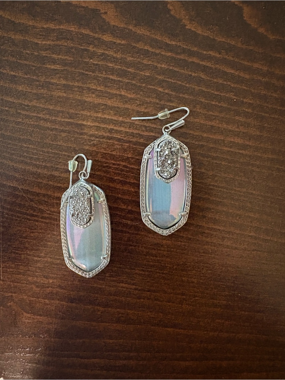 Kendra Scott Earrings - Silver-Tone Iridescent Drop Earrings with Crystal Accent